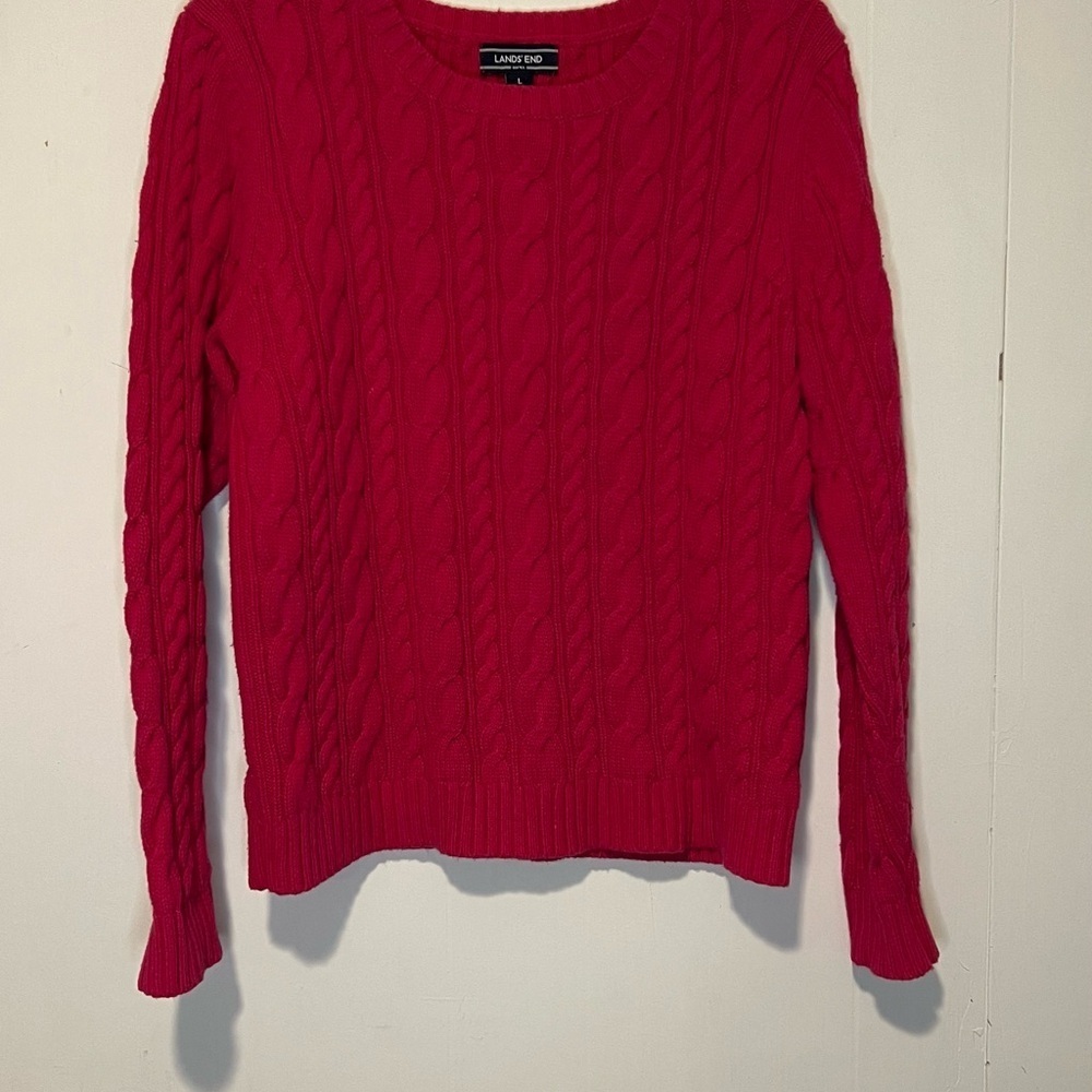 Lands End Pink Cable Knit Pullover K